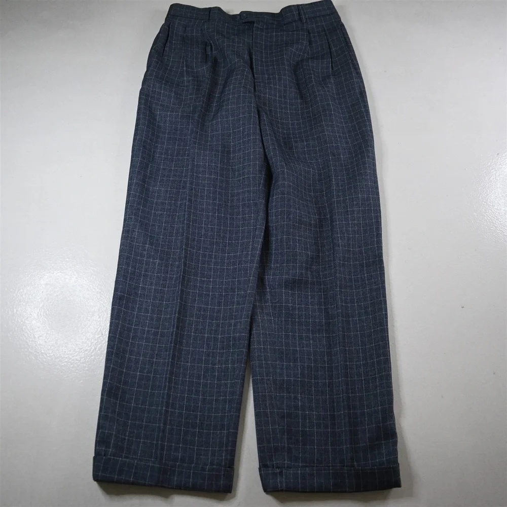 Gianni Vironi 44L 34x32 Blue Windowpane 3 Piece Vest Mens Jacket Pants‎ Suit